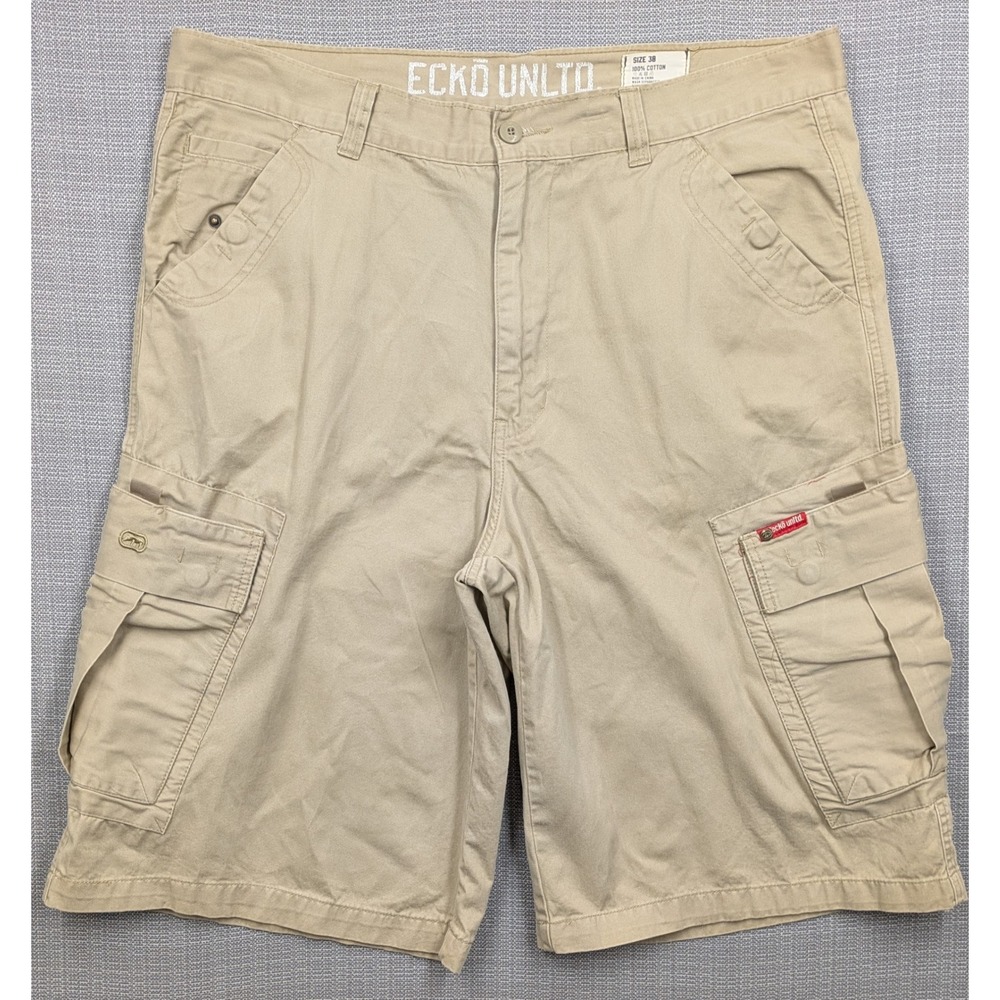 Ecko Unltd Mens 38 Khaki Tan Cotton Cargo Shorts Relaxed Fit Streetwear Utility